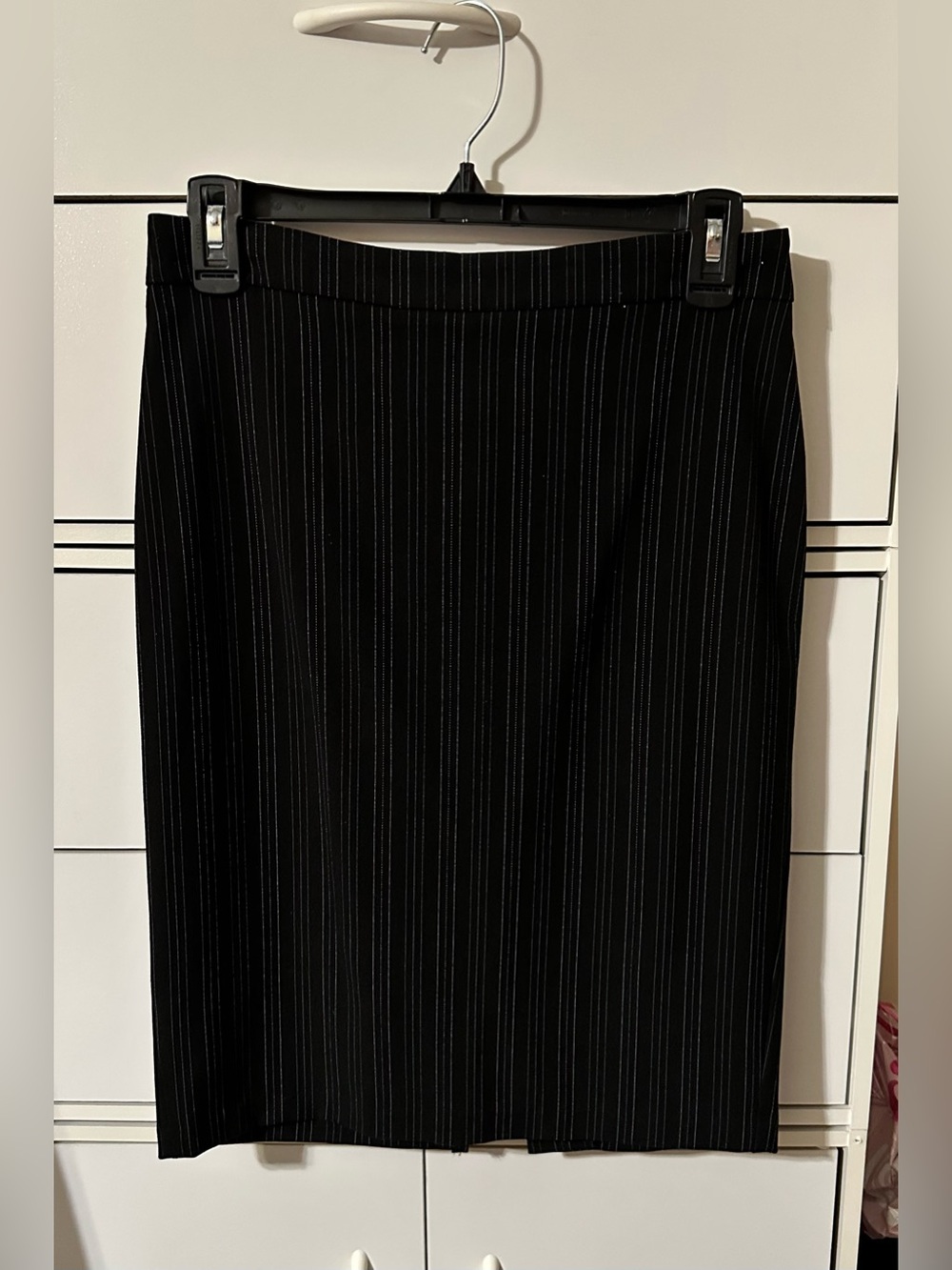 Black Pinstripe Pencil Skirt - Tailored Office Essential